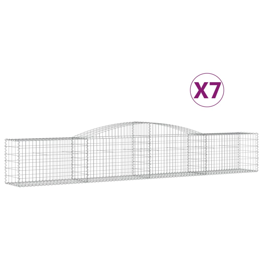 vidaXL Kosze gabionowe, 7 szt, 400x50x60/80 cm, galwanizowane żelazo