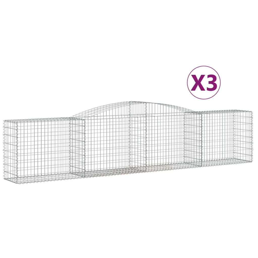 vidaXL Kosze gabionowe, 3 szt, 400x50x80/100 cm, galwanizowane żelazo