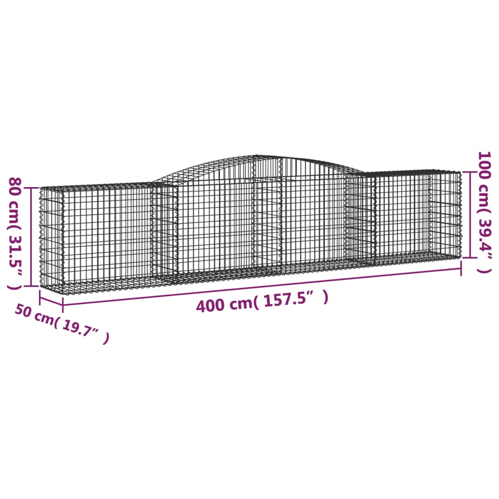 vidaXL Kosze gabionowe, 5 szt, 400x50x80/100 cm, galwanizowane żelazo