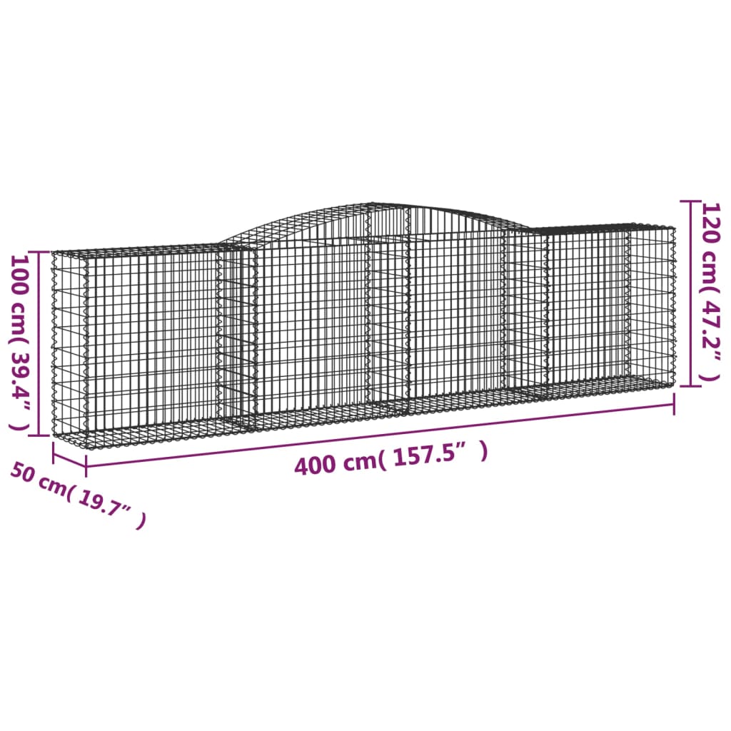 vidaXL Kosze gabionowe, 5 szt, 400x50x100/120 cm, galwanizowane żelazo