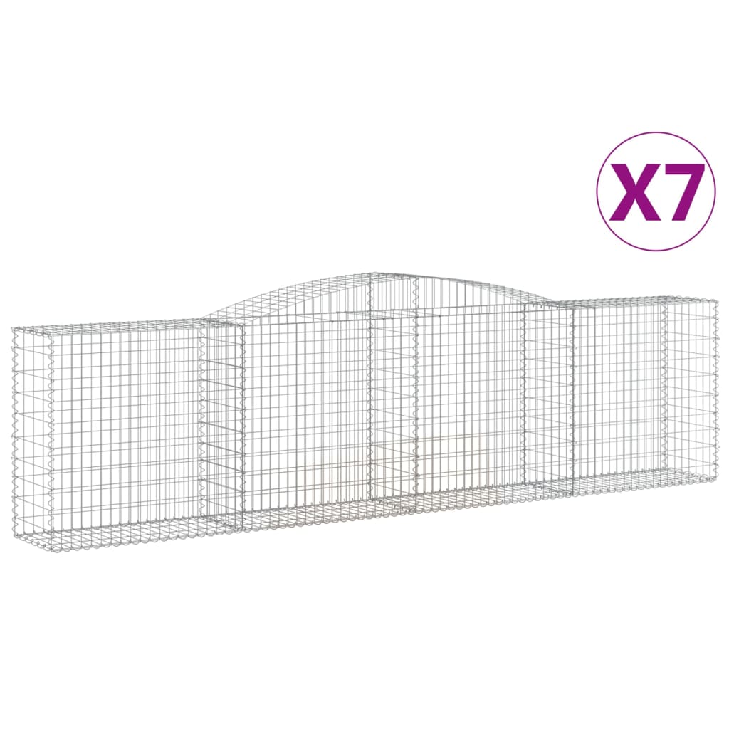 vidaXL Kosze gabionowe, 7 szt, 400x50x100/120 cm, galwanizowane żelazo