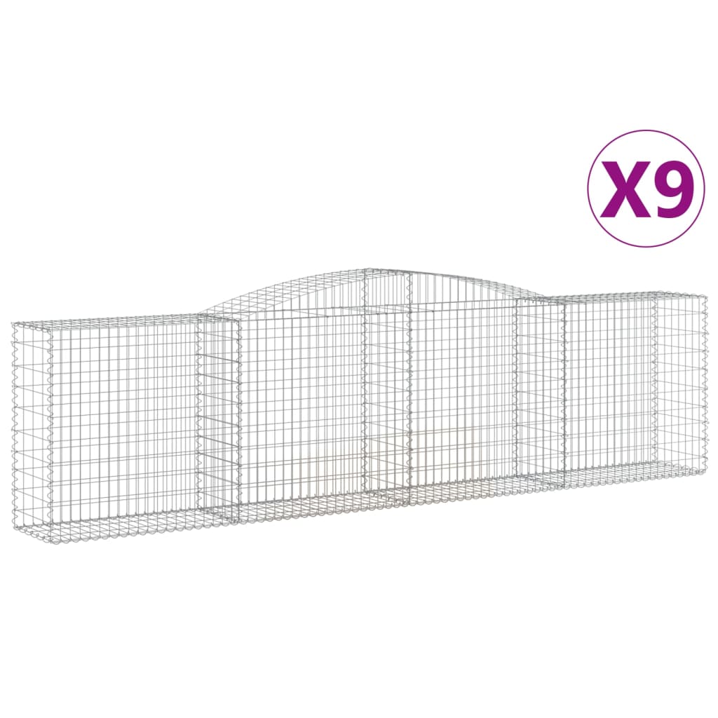 vidaXL Kosze gabionowe, 9 szt, 400x50x100/120 cm, galwanizowane żelazo