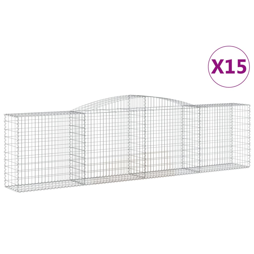 vidaXL Kosze gabionowe, 15 szt, 400x50x100/120cm, galwanizowane żelazo