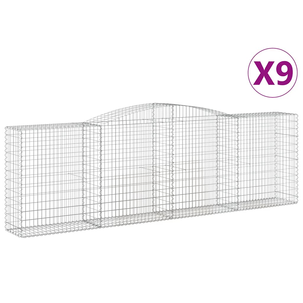 vidaXL Kosze gabionowe, 9 szt, 400x50x120/140 cm, galwanizowane żelazo