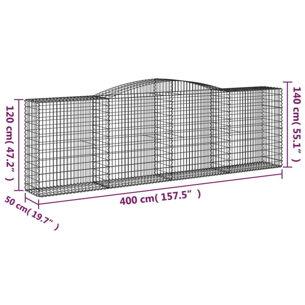 vidaXL Kosze gabionowe, 9 szt, 400x50x120/140 cm, galwanizowane żelazo