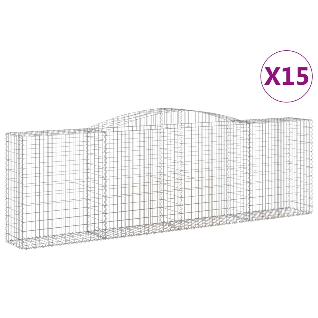 vidaXL Kosze gabionowe, 15 szt, 400x50x120/140cm, galwanizowane żelazo