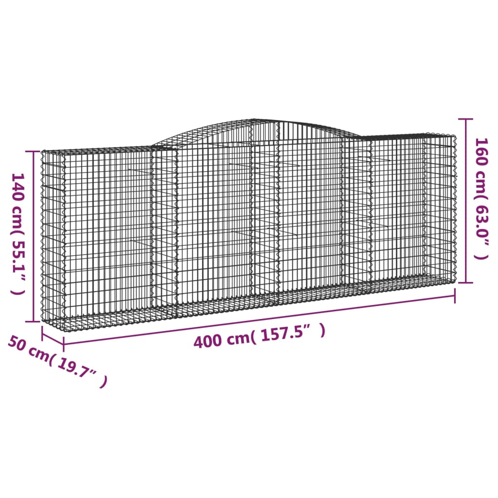 vidaXL Kosze gabionowe, 2 szt, 400x50x140/160 cm, galwanizowane żelazo