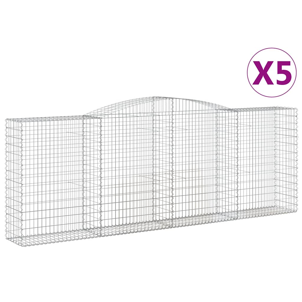 vidaXL Kosze gabionowe, 5 szt, 400x50x140/160 cm, galwanizowane żelazo