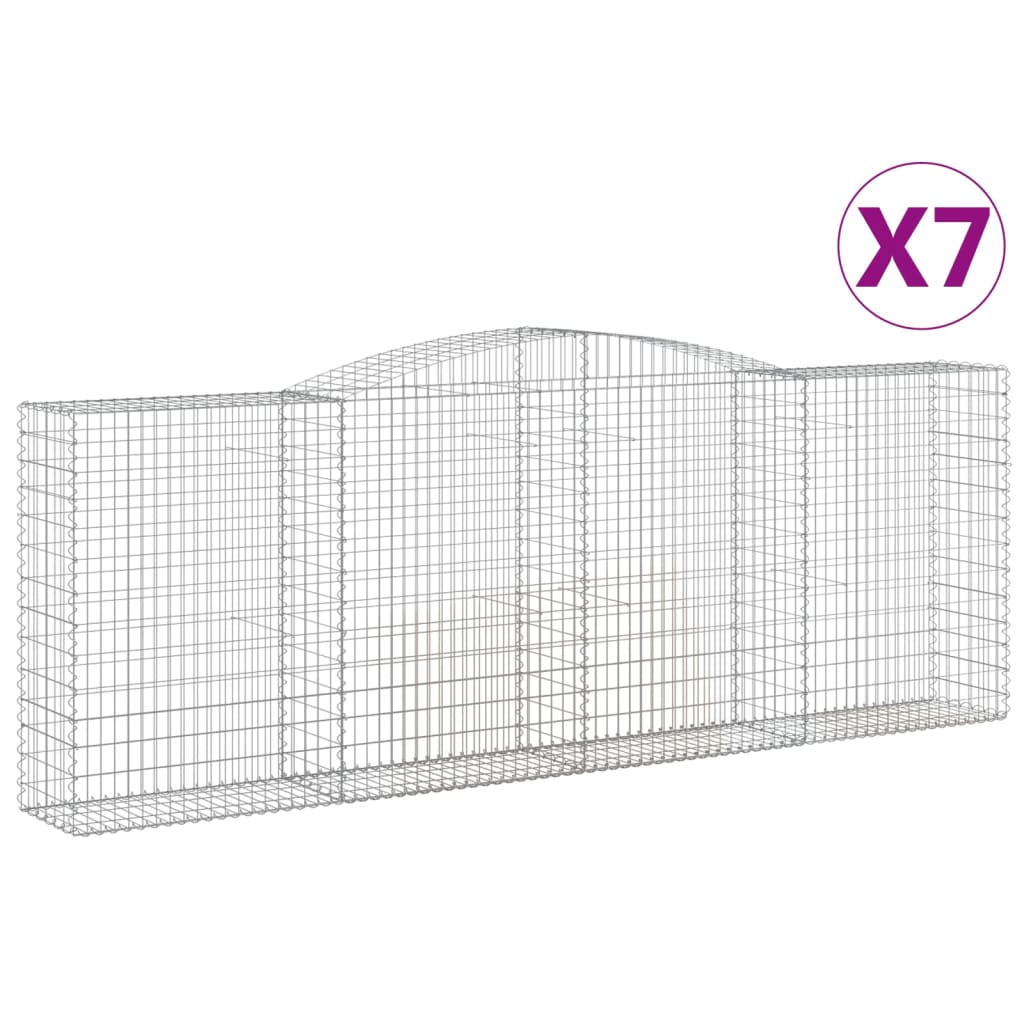 vidaXL Kosze gabionowe, 7 szt, 400x50x140/160 cm, galwanizowane żelazo