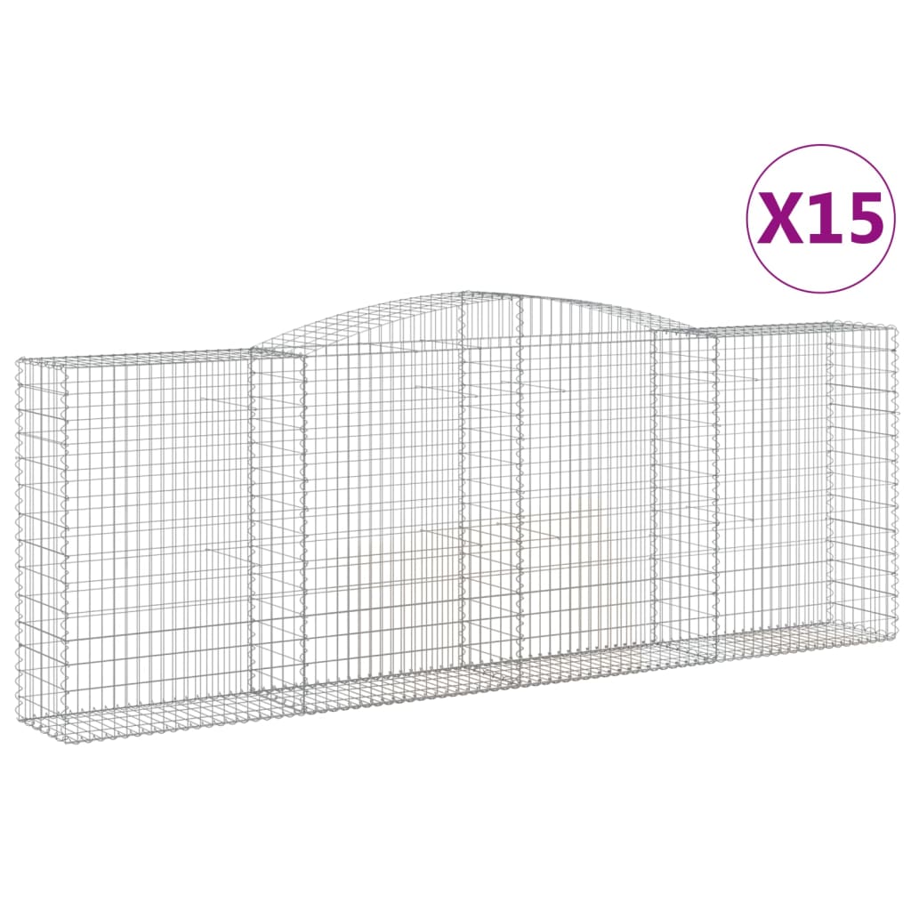vidaXL Kosze gabionowe, 15 szt, 400x50x140/160cm, galwanizowane żelazo