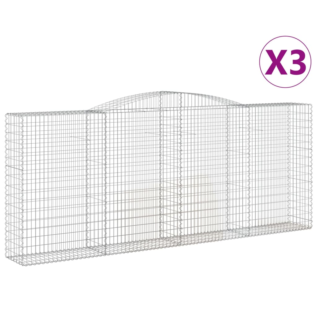 vidaXL Kosze gabionowe, 3 szt, 400x50x160/180 cm, galwanizowane żelazo