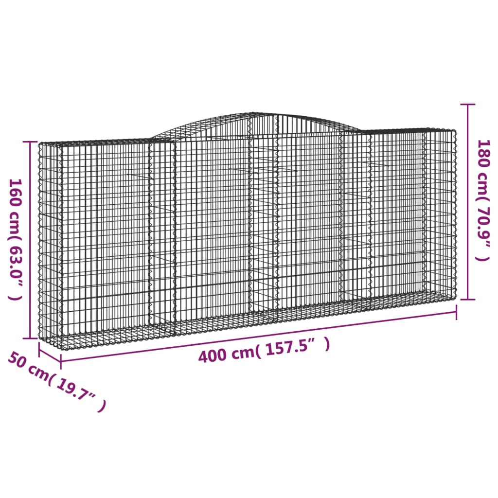 vidaXL Kosze gabionowe, 3 szt, 400x50x160/180 cm, galwanizowane żelazo