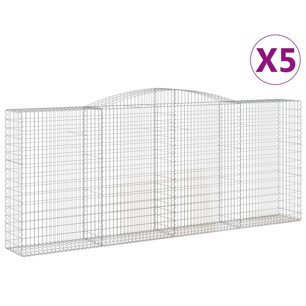 vidaXL Kosze gabionowe, 5 szt, 400x50x160/180 cm, galwanizowane żelazo