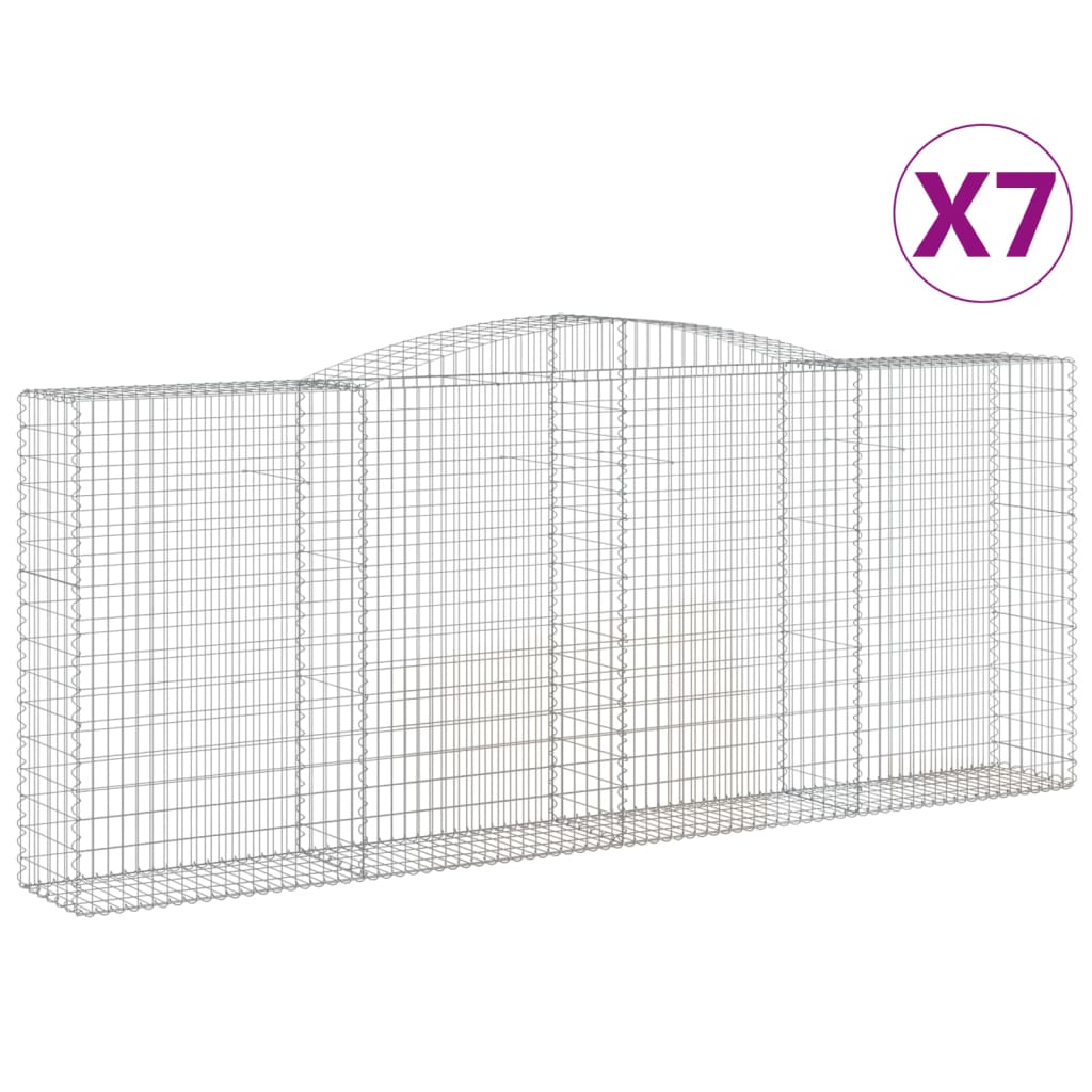 vidaXL Kosze gabionowe, 7 szt, 400x50x160/180 cm, galwanizowane żelazo
