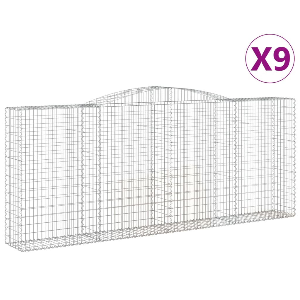 vidaXL Kosze gabionowe, 9 szt, 400x50x160/180 cm, galwanizowane żelazo