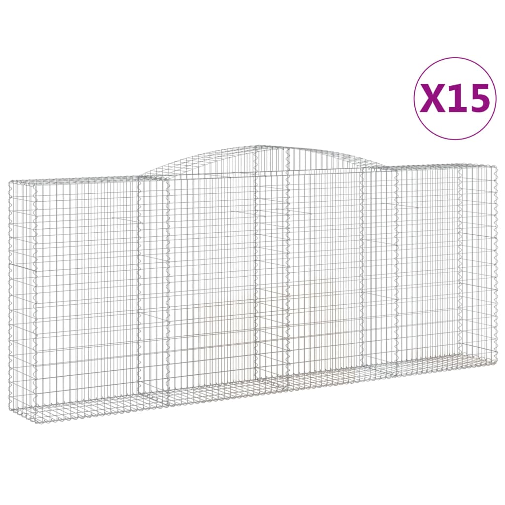 vidaXL Kosze gabionowe, 15 szt, 400x50x160/180cm, galwanizowane żelazo