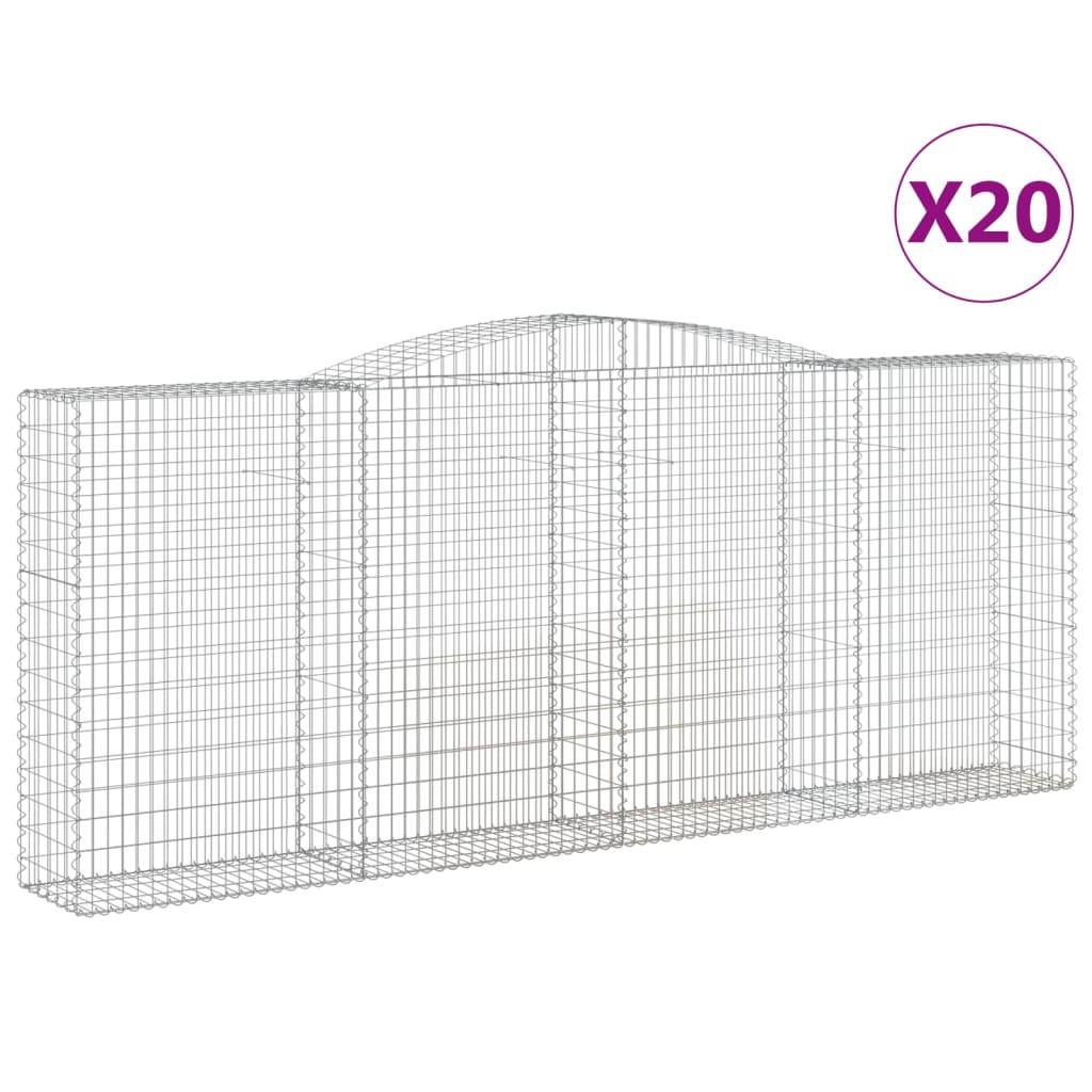 vidaXL Kosze gabionowe, 20 szt, 400x50x160/180cm, galwanizowane żelazo