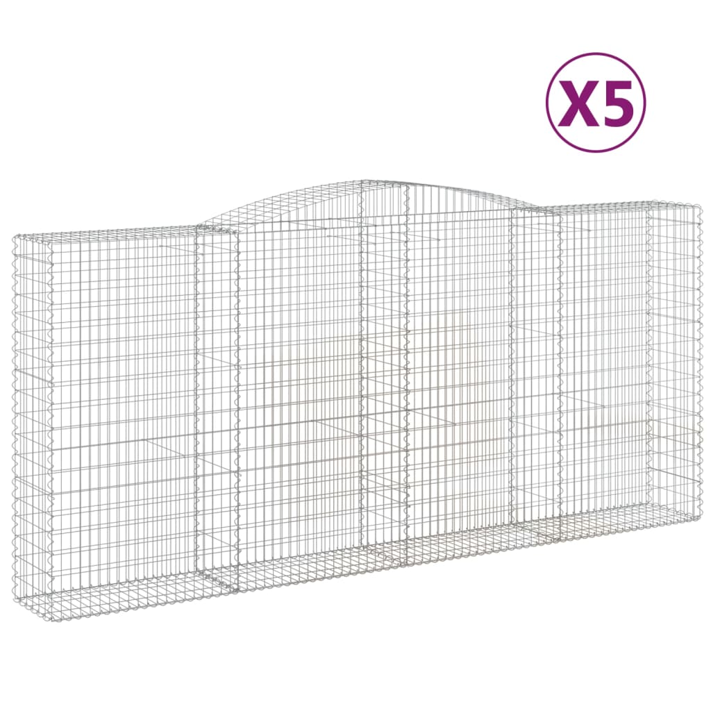 vidaXL Kosze gabionowe, 5 szt, 400x50x180/200 cm, galwanizowane żelazo
