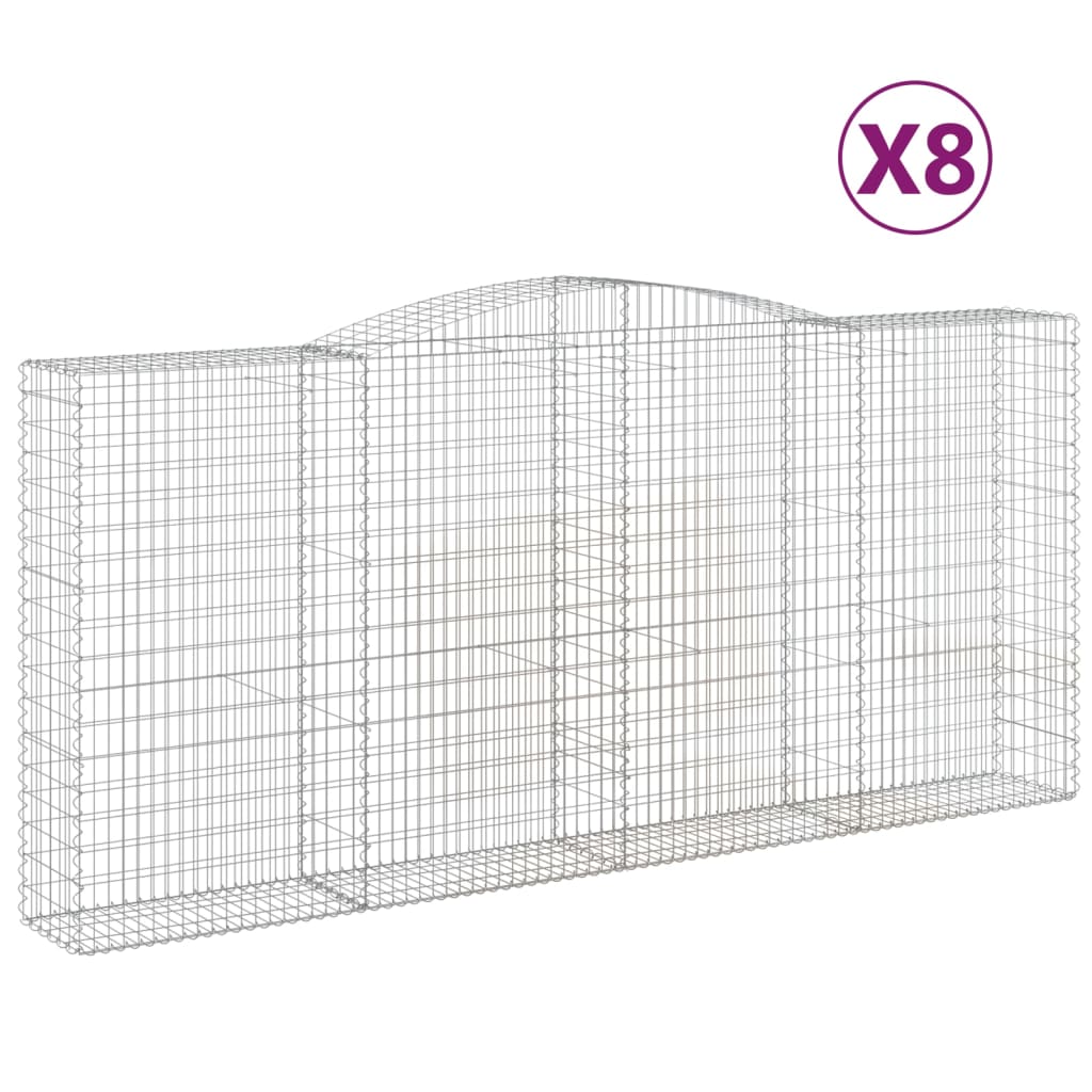 vidaXL Kosze gabionowe, 8 szt, 400x50x180/200 cm, galwanizowane żelazo
