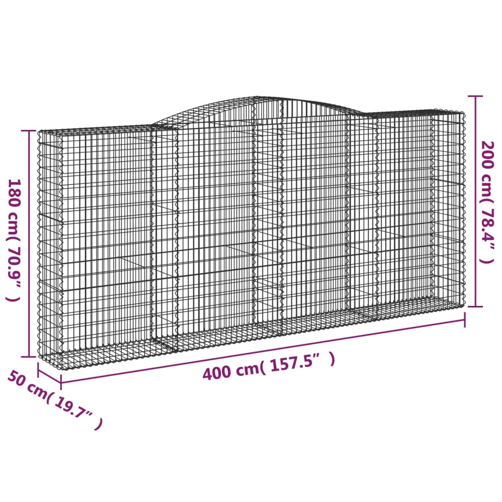 vidaXL Kosze gabionowe, 8 szt, 400x50x180/200 cm, galwanizowane żelazo