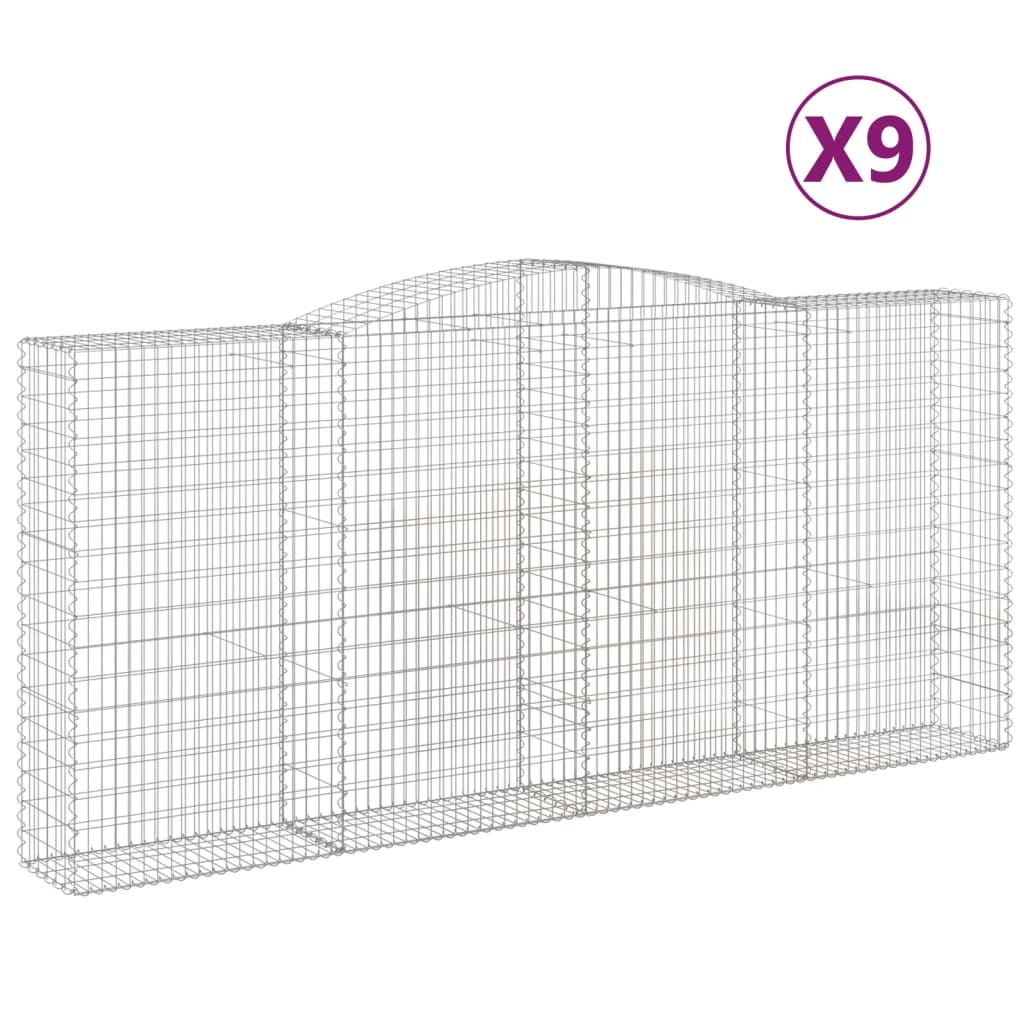 vidaXL Kosze gabionowe, 9 szt, 400x50x180/200 cm, galwanizowane żelazo