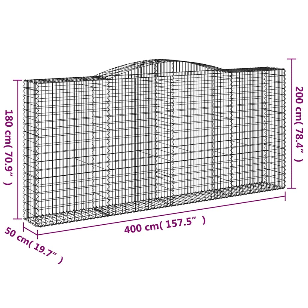 vidaXL Kosze gabionowe, 10 szt, 400x50x180/200cm, galwanizowane żelazo