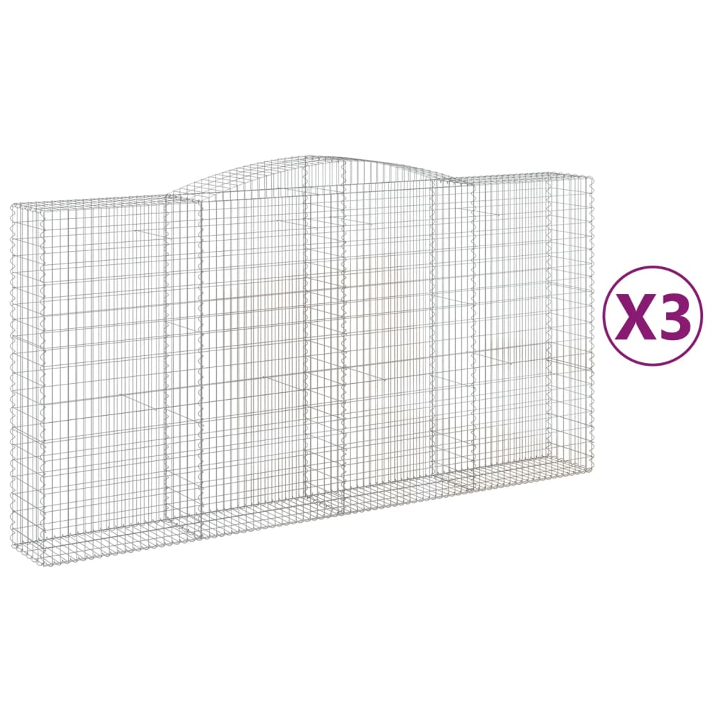 vidaXL Kosze gabionowe, 3 szt, 400x50x200/220 cm, galwanizowane żelazo