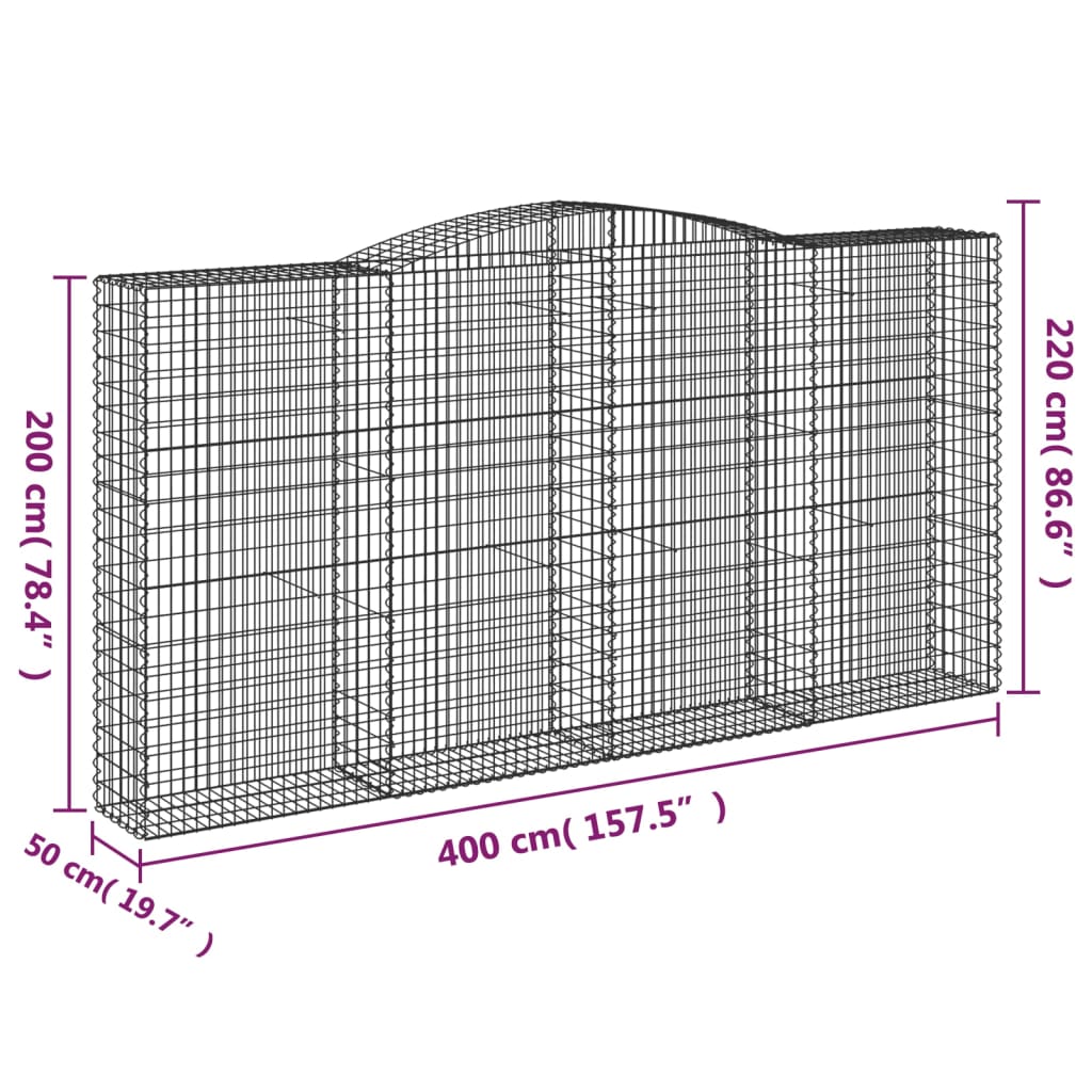 vidaXL Kosze gabionowe, 3 szt, 400x50x200/220 cm, galwanizowane żelazo