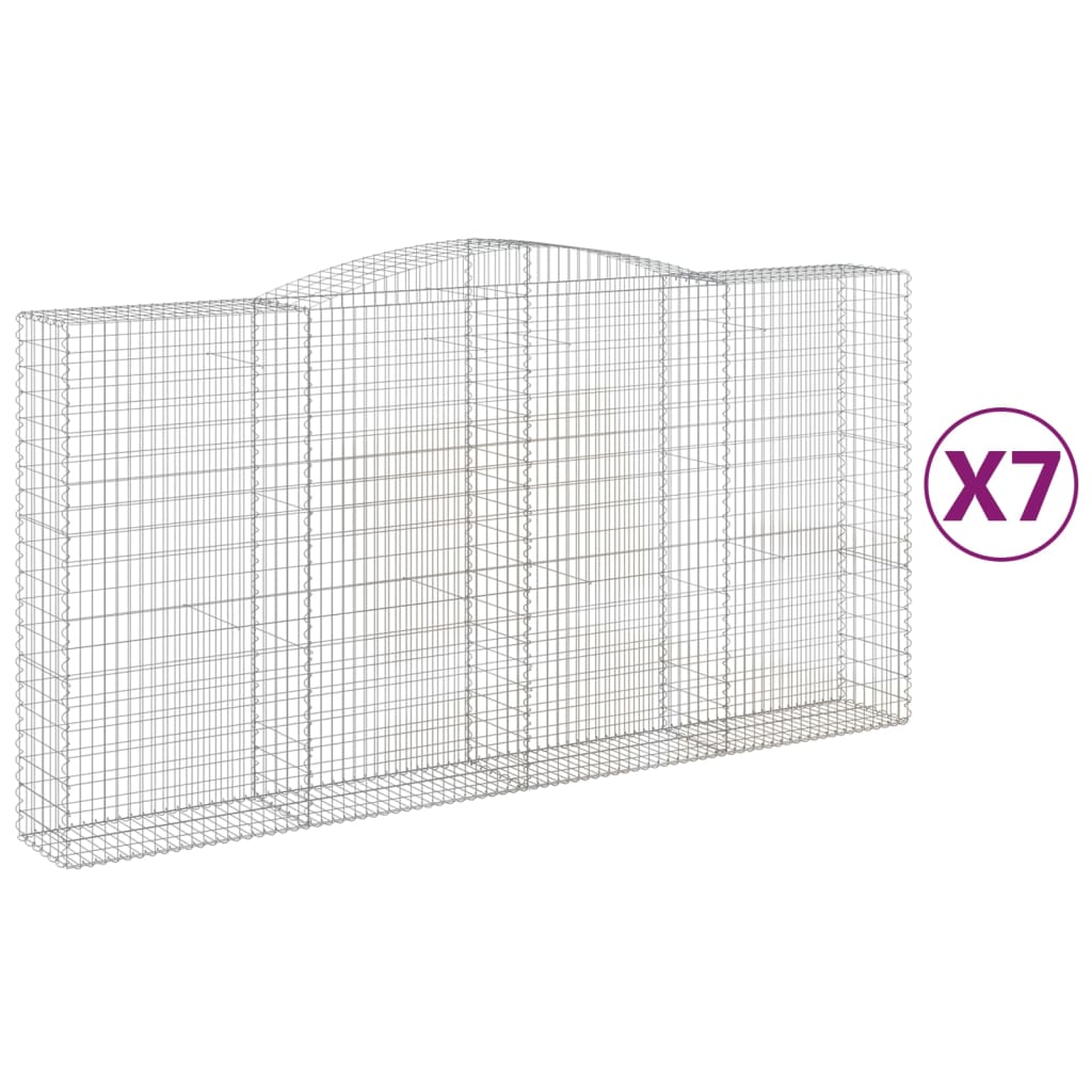vidaXL Kosze gabionowe, 7 szt, 400x50x200/220 cm, galwanizowane żelazo