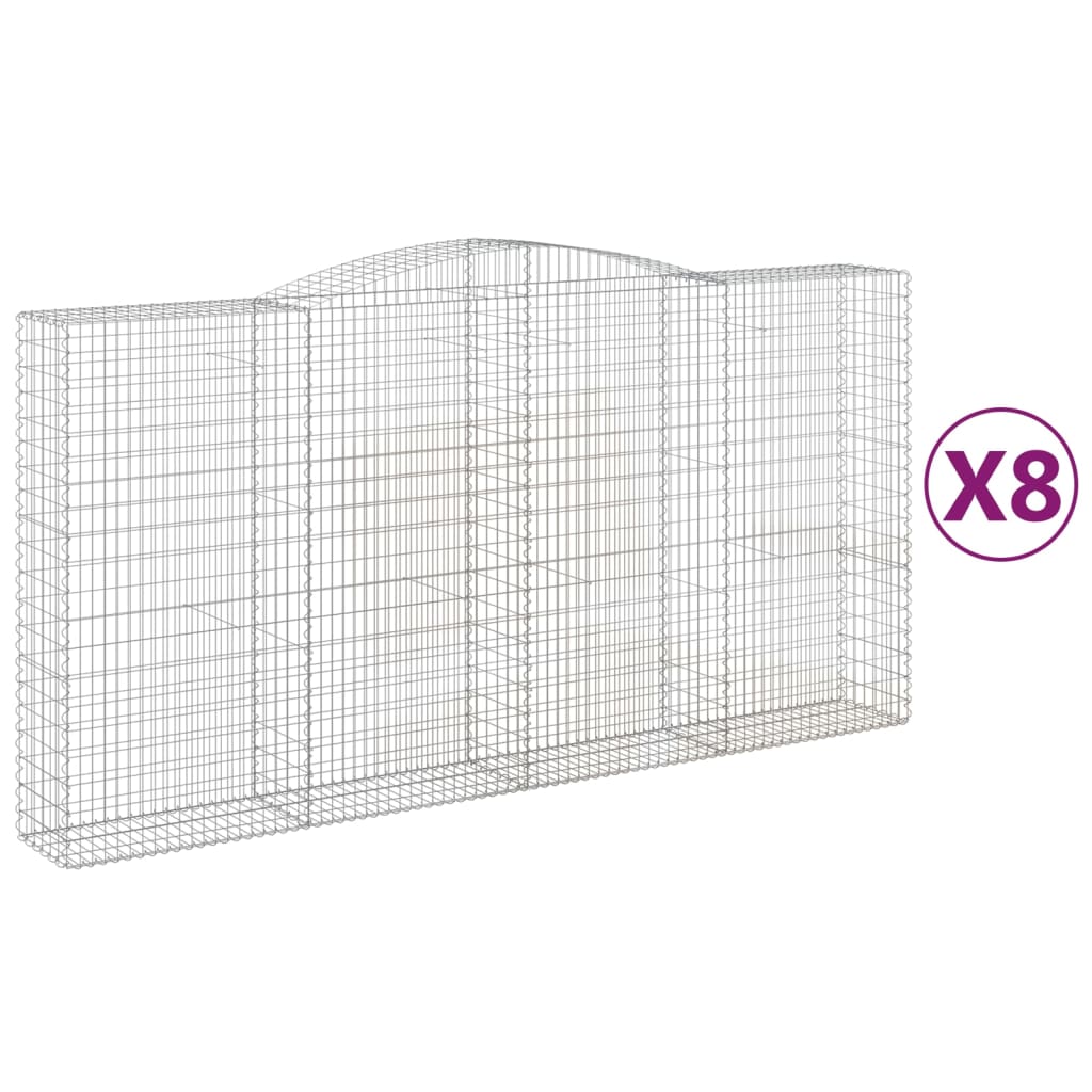 vidaXL Kosze gabionowe, 8 szt, 400x50x200/220 cm, galwanizowane żelazo