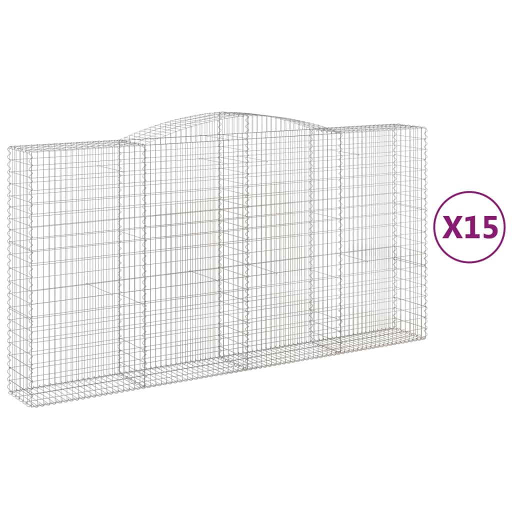 vidaXL Kosze gabionowe, 15 szt, 400x50x200/220cm, galwanizowane żelazo