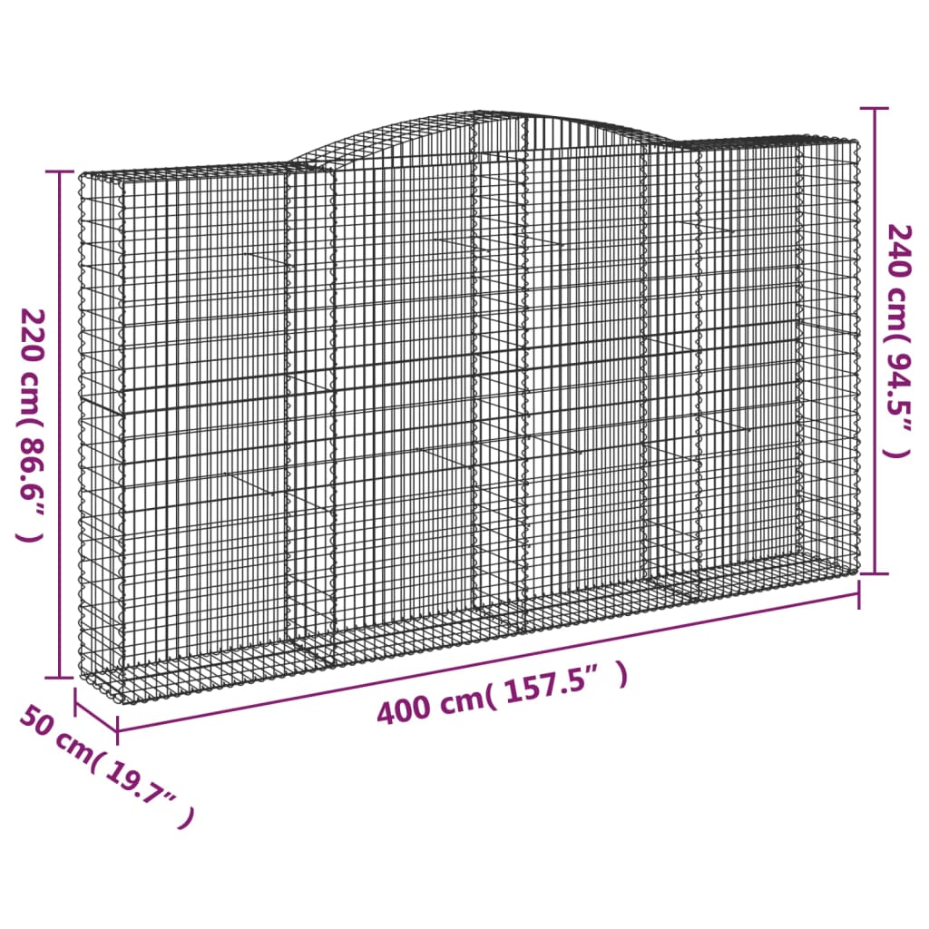 vidaXL Kosze gabionowe, 3 szt, 400x50x220/240 cm, galwanizowane żelazo