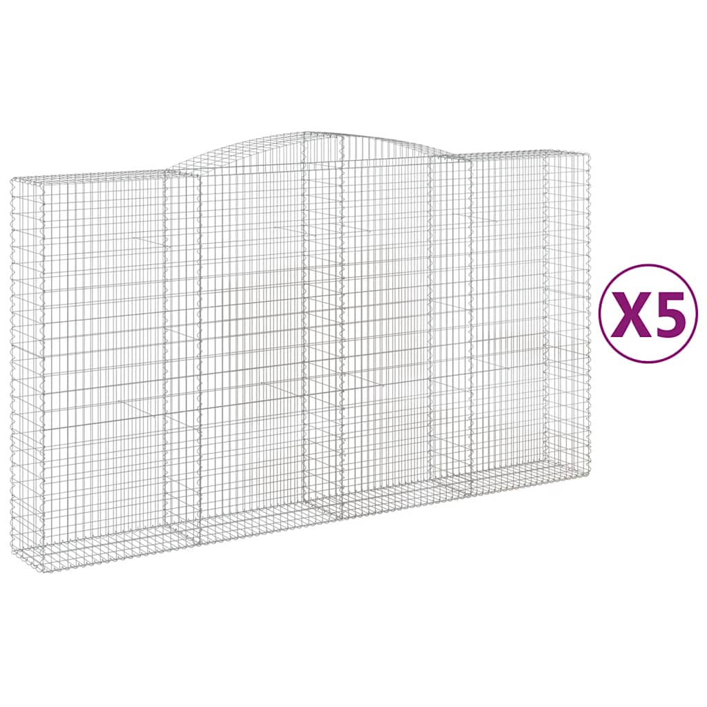 vidaXL Kosze gabionowe, 5 szt, 400x50x220/240 cm, galwanizowane żelazo