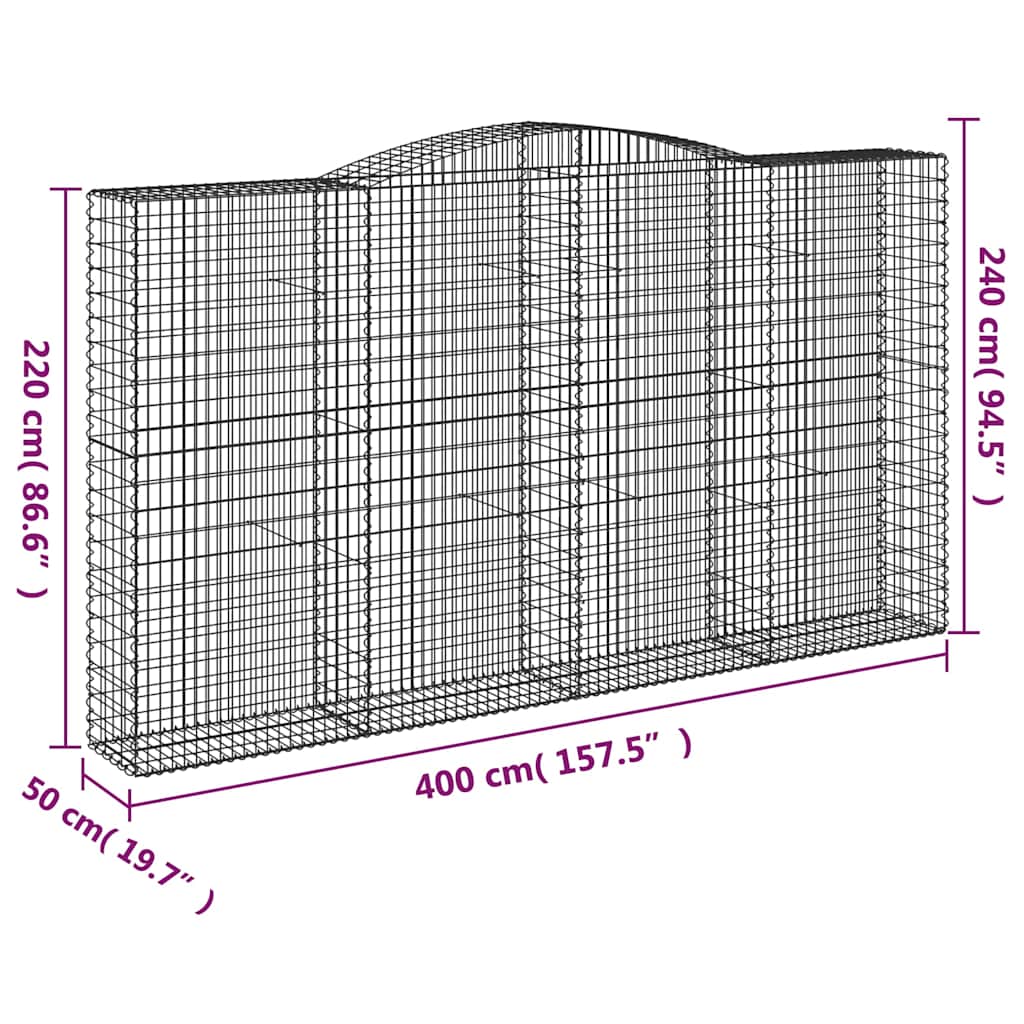 vidaXL Kosze gabionowe, 5 szt, 400x50x220/240 cm, galwanizowane żelazo