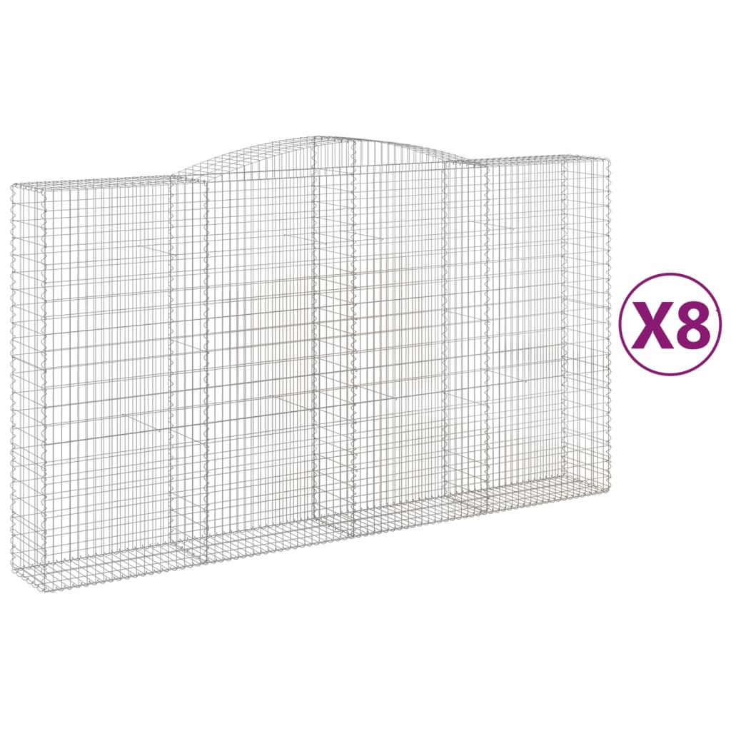 vidaXL Kosze gabionowe, 8 szt, 400x50x220/240 cm, galwanizowane żelazo