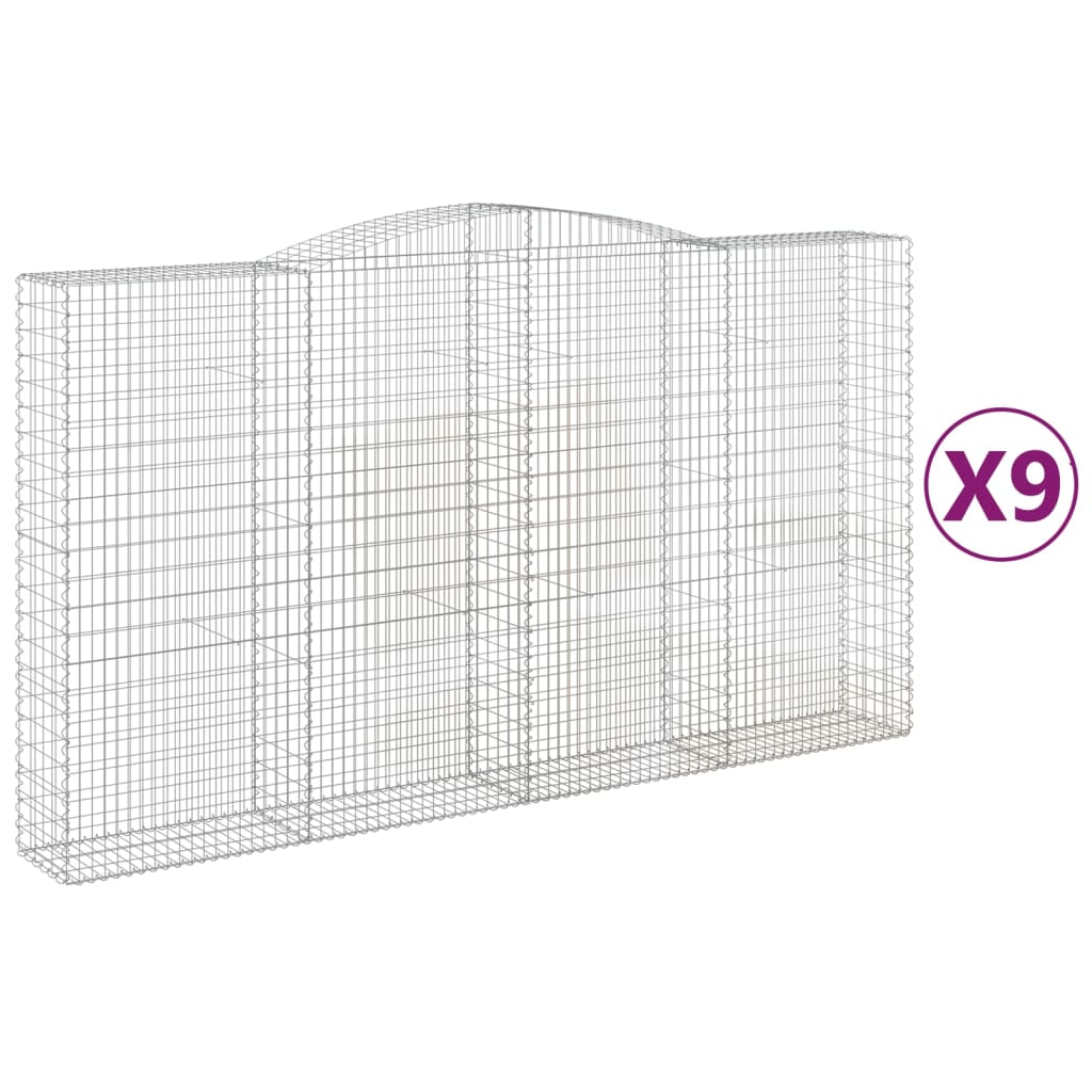 vidaXL Kosze gabionowe, 9 szt, 400x50x220/240 cm, galwanizowane żelazo