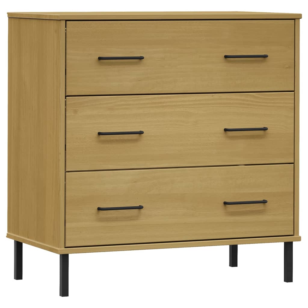 vidaXL Komoda OSLO z 3 szufladami, brązowa, 77x40x79,5 cm, lite drewno