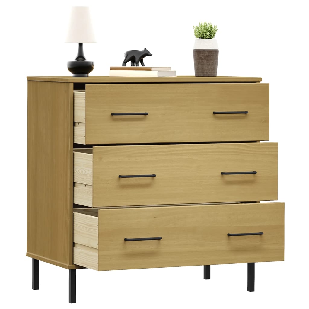 vidaXL Komoda OSLO z 3 szufladami, brązowa, 77x40x79,5 cm, lite drewno