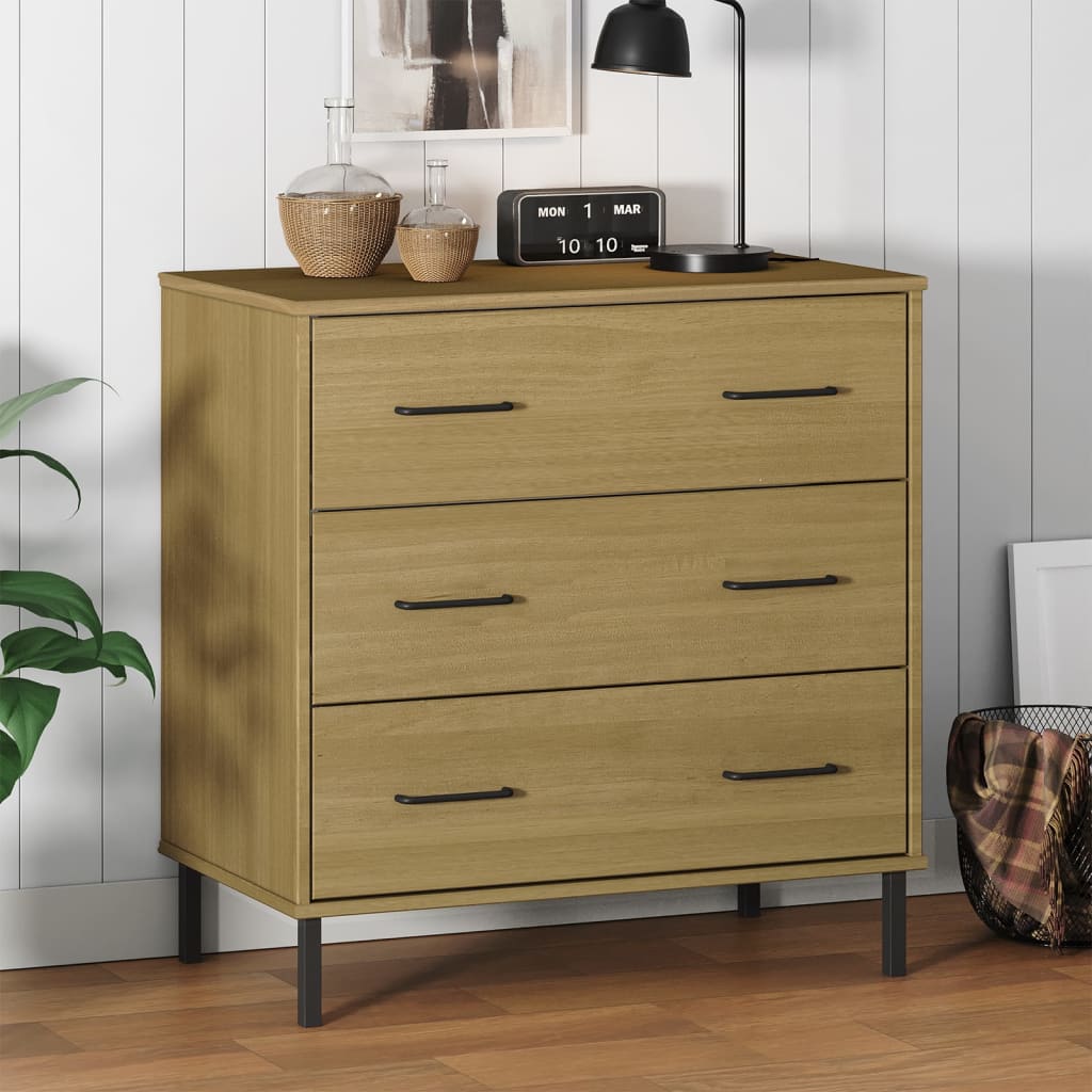 vidaXL Komoda OSLO z 3 szufladami, brązowa, 77x40x79,5 cm, lite drewno