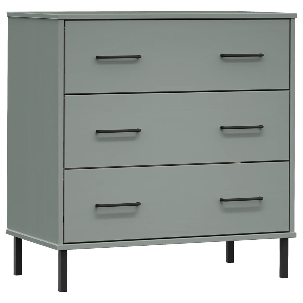 vidaXL Komoda OSLO z 3 szufladami, szara, 77x40x79,5 cm, lite drewno