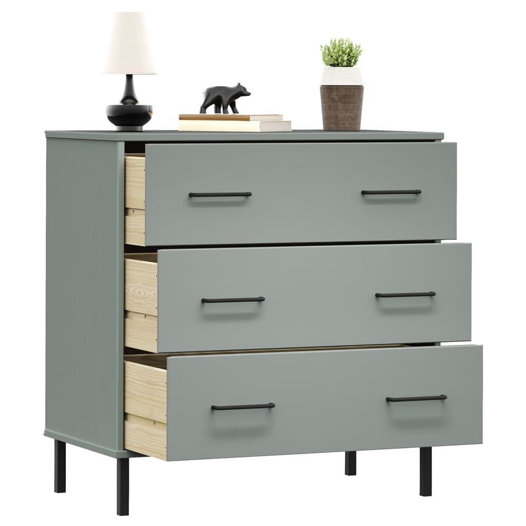 vidaXL Komoda OSLO z 3 szufladami, szara, 77x40x79,5 cm, lite drewno
