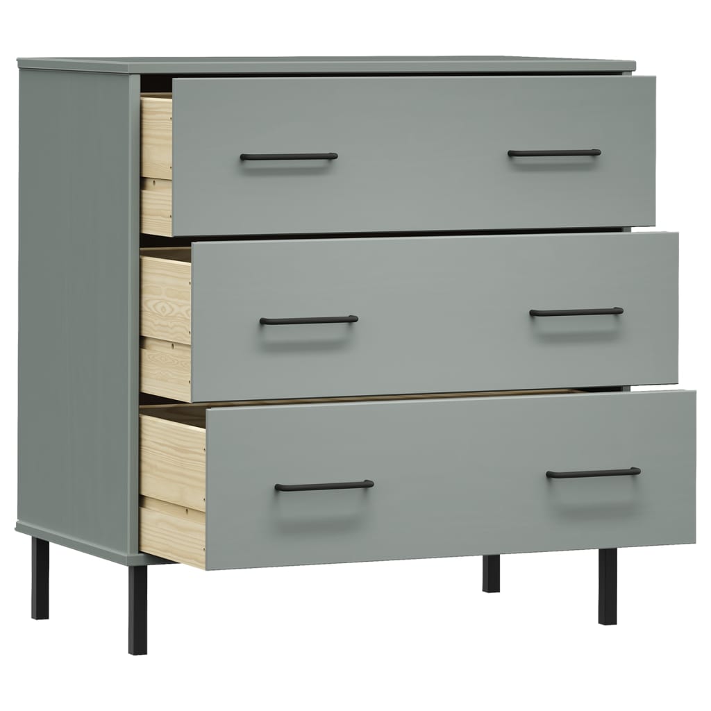 vidaXL Komoda OSLO z 3 szufladami, szara, 77x40x79,5 cm, lite drewno