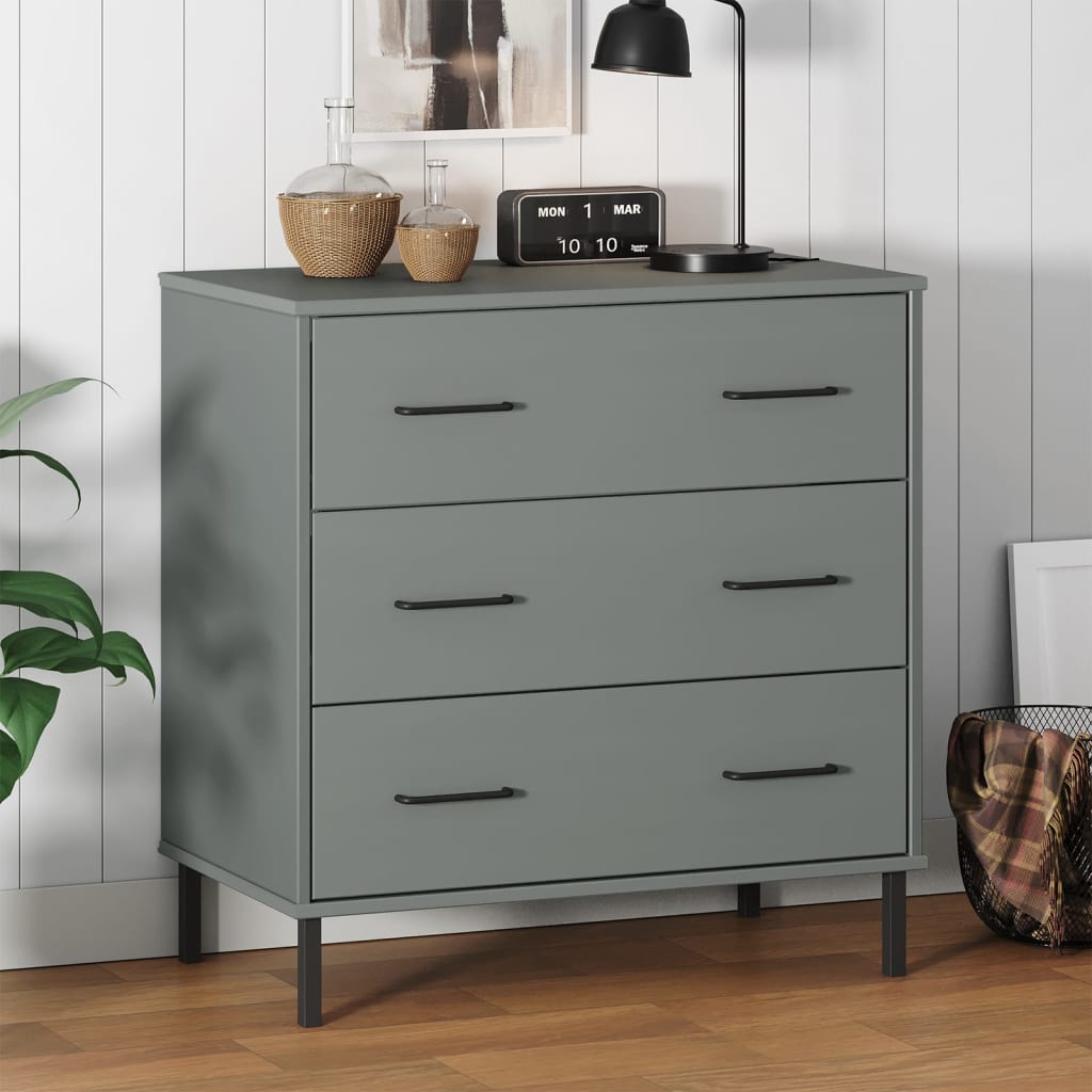 vidaXL Komoda OSLO z 3 szufladami, szara, 77x40x79,5 cm, lite drewno