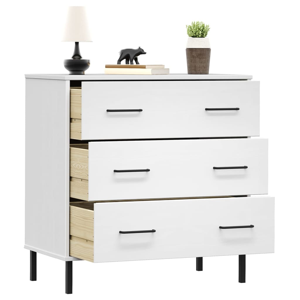vidaXL Komoda OSLO z 3 szufladami, biała, 77x40x79,5 cm, lite drewno