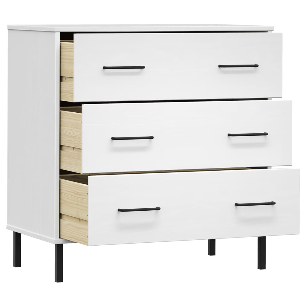 vidaXL Komoda OSLO z 3 szufladami, biała, 77x40x79,5 cm, lite drewno