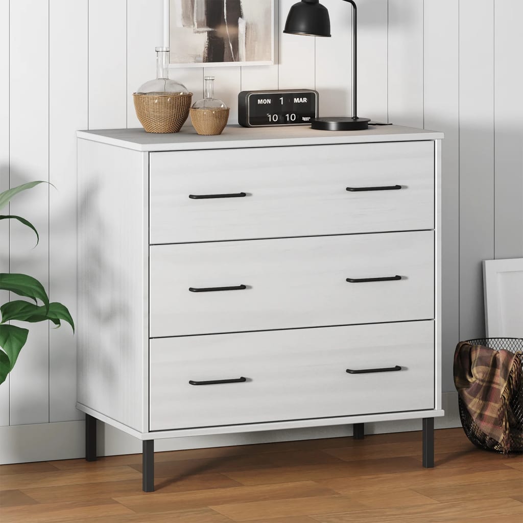vidaXL Komoda OSLO z 3 szufladami, biała, 77x40x79,5 cm, lite drewno