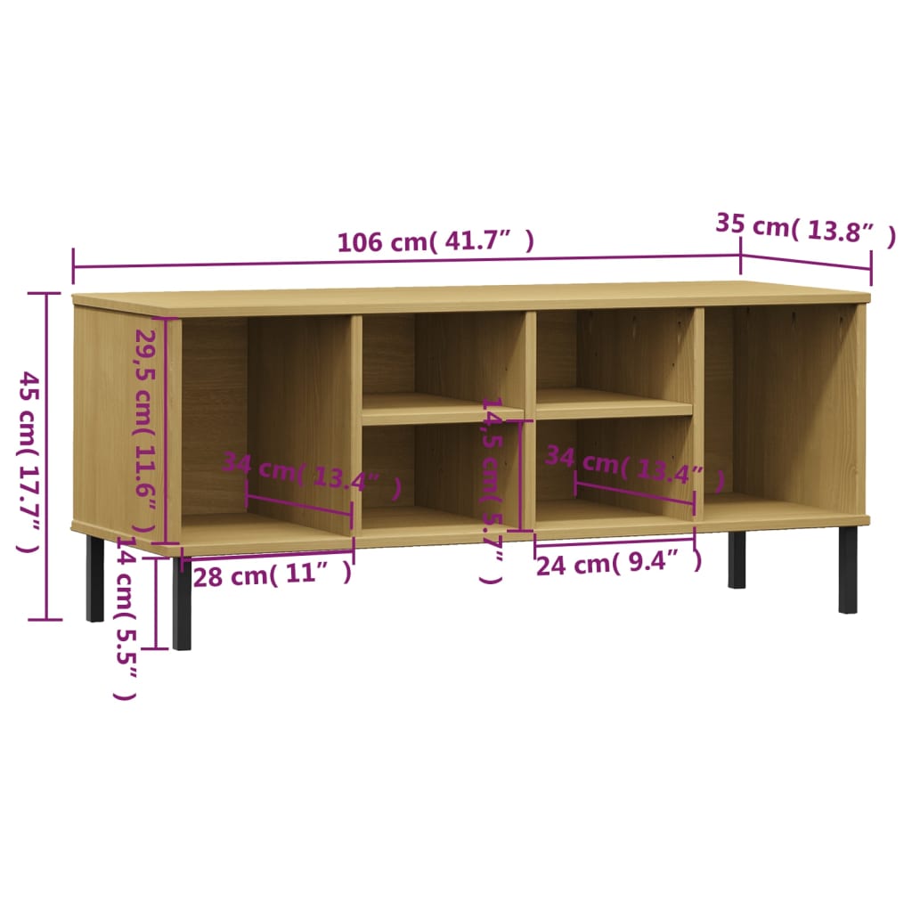 vidaXL Szafka na buty OSLO, metalowe nóżki, brązowa, 106x35x45 cm