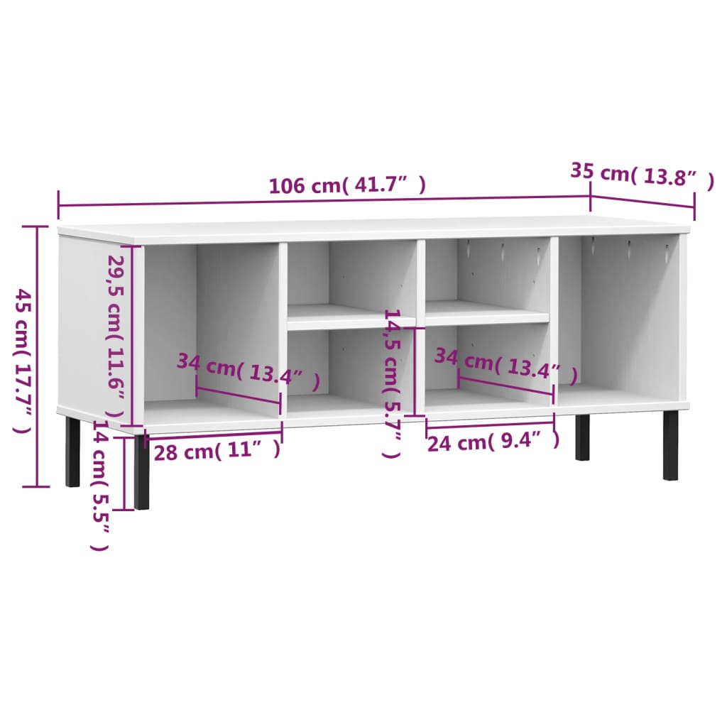 vidaXL Szafka na buty OSLO, metalowe nóżki, biała, 106x35x45 cm