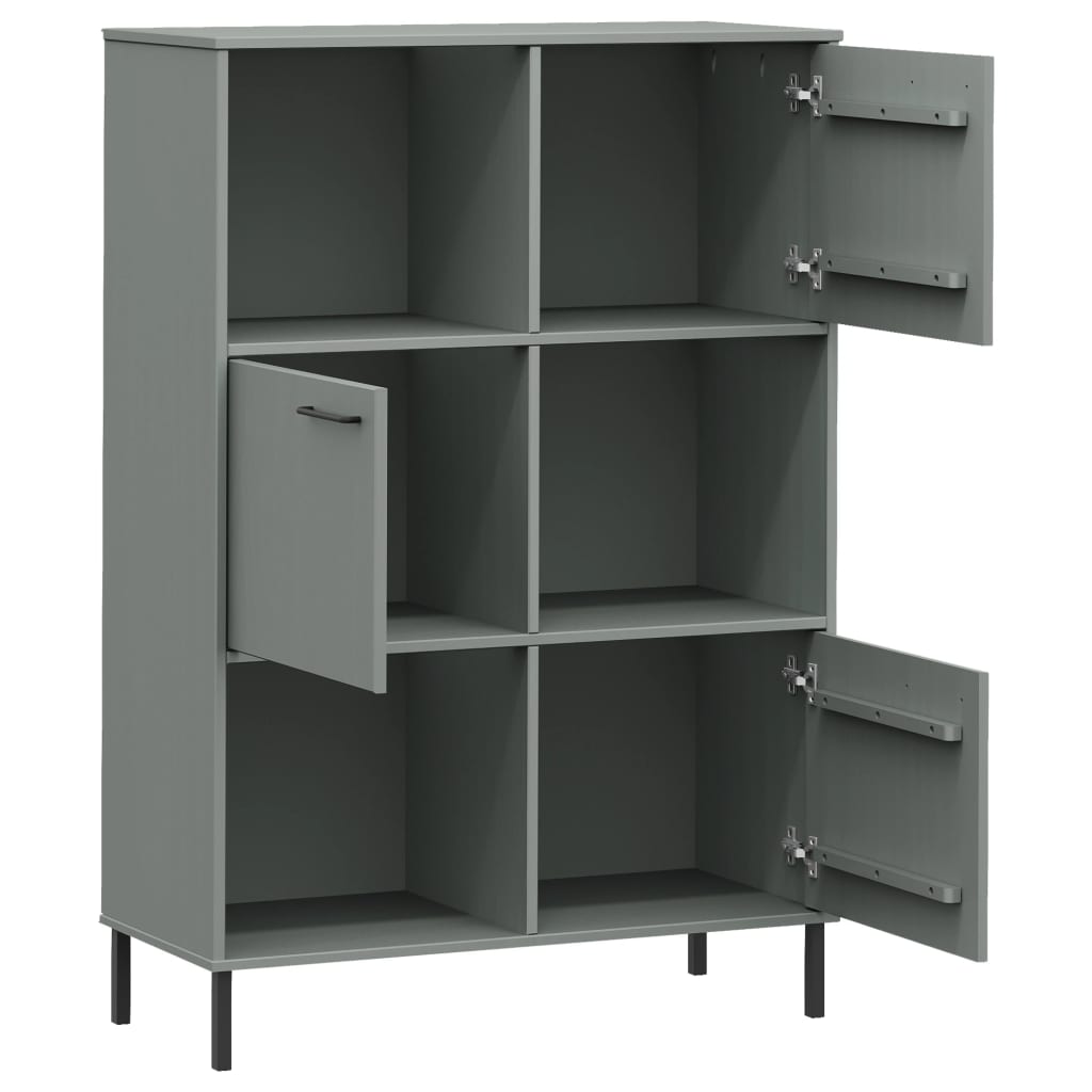 vidaXL Regał OSLO, metalowe nóżki, szary, 90x35x128,5 cm, lite drewno