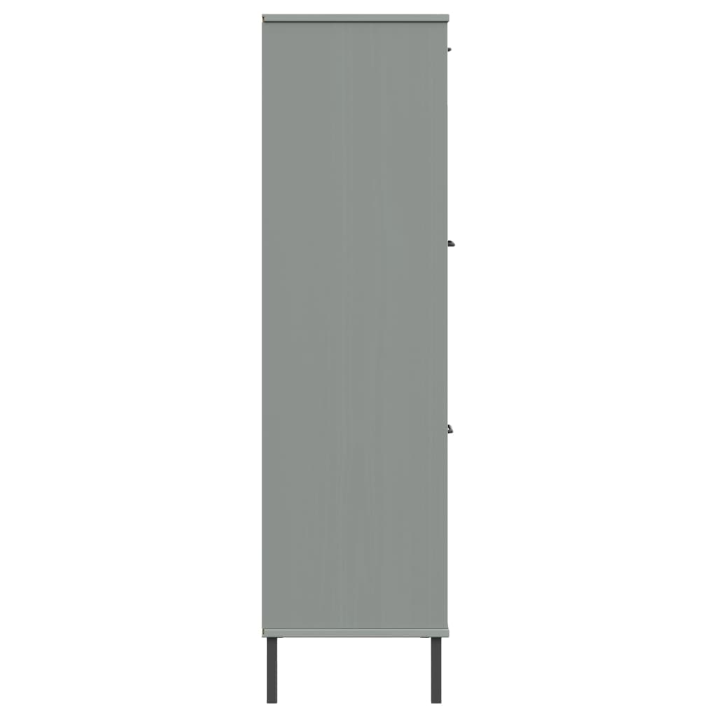 vidaXL Regał OSLO, metalowe nóżki, szary, 90x35x128,5 cm, lite drewno